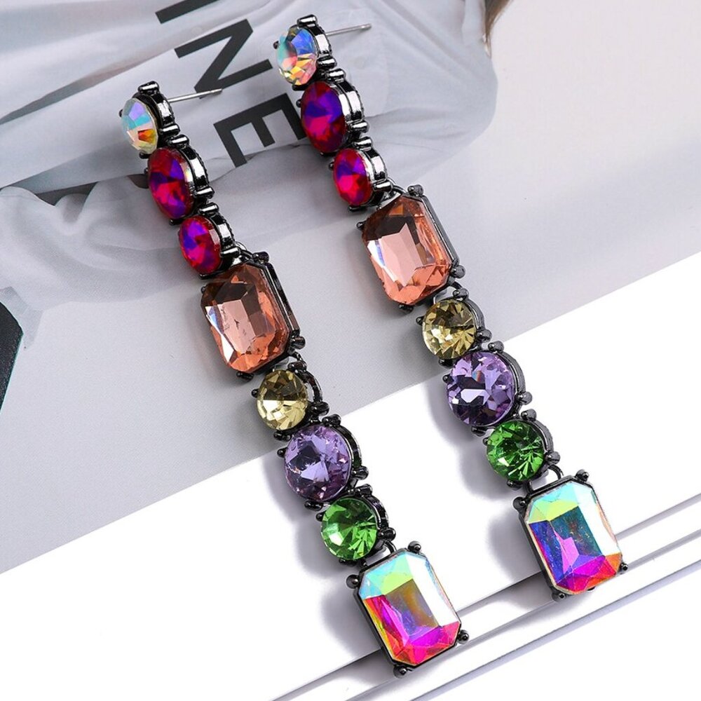 NWOT  Colorful Gunmetal Dangle Earrings